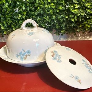 Haviland  Limoges France Butter Cheese Dish 3 Piece Blue Flowers